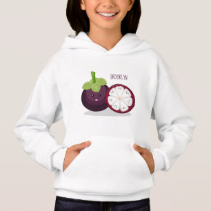 Niedliche lila Mangostanfrucht Cartoon Abbildung Hoodie