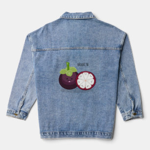 Niedliche lila Mangostanfrucht Cartoon Abbildung Jeansjacke