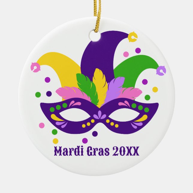Niedliche Lila Mardi Gras Mask Keramik Ornament (Vorne)