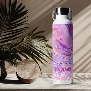 Niedliche lila Marmorkunst Glitzer Monogramm Trinkflasche
