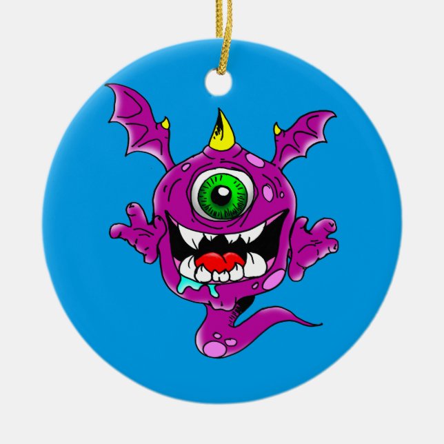 Niedliche Lila Menschen essen Monster Keramikornament (Vorne)