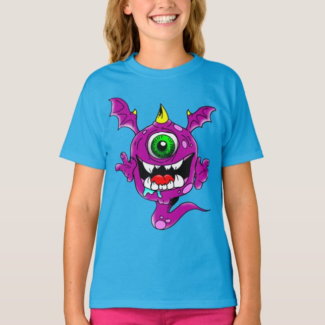 Niedliche Lila Menschen essen Monster T-Shirt (Vorderseite)