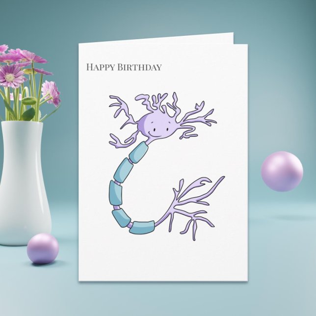 Niedliche Lila Neuron Myelin Sheath Happy Birthday Karte (Cute happy birthday card with an illustration of a neuron, perfect for biologists and doctors)