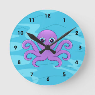 Niedliche Lila Octopus-Wandleuchte Runde Wanduhr