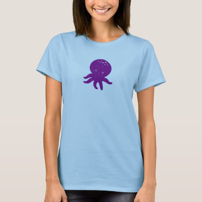 Niedliche Lila Oktopus Alte Printwerbung T-Shirt (Vorderseite)