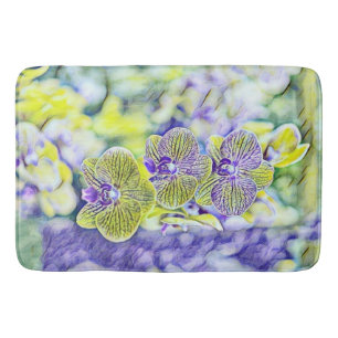 Niedliche lila Orchideen Blume Aquarell Badematte