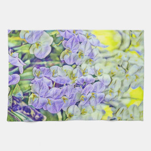 Niedliche lila Orchideen Blume Aquarell Geschirrtuch