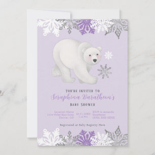 Niedliche Lila Polar Bear Baby Dusche Einladung