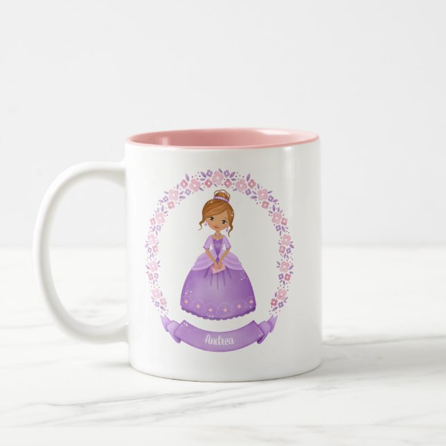 Niedliche Lila Prinzessin Personalisiert Zweifarbige Tasse (Links)