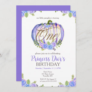 Niedliche Lila Pumpkin Blume Wasserfarbe 1. Geburt Einladung