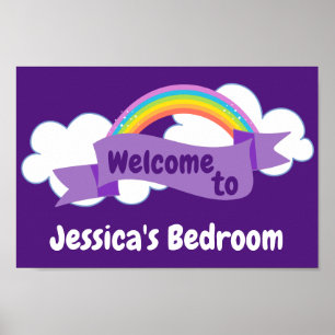 Niedliche Lila RegenbogenGirls Schlafzimmer Begrüß Poster