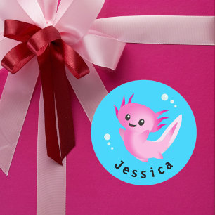 Niedliche Lila rosa Axolotl-Blase mit Namen Runder Aufkleber