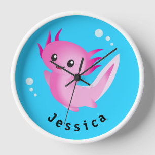 Niedliche Lila rosa Axolotl-Blase mit Namen Uhr
