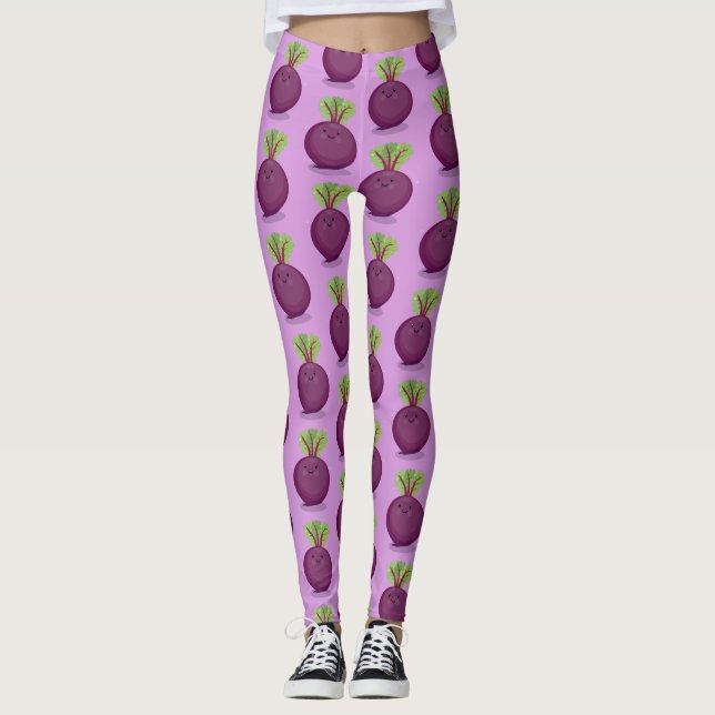 Niedliche lila Rübenanschauung Cartoon Leggings (Vorderseite)