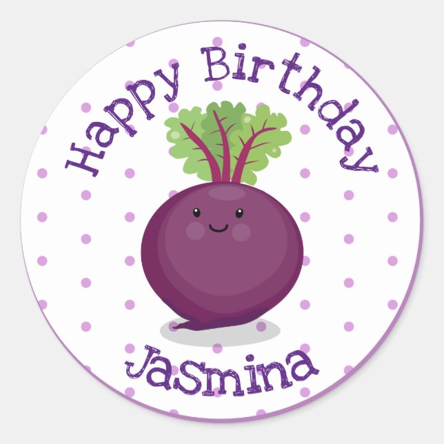 Niedliche lila Rübenanschauung Cartoon Runder Aufkleber (Vorderseite)