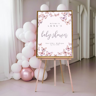 Niedliche Lila und rosa Schmetterlingsdusche Begrü Poster