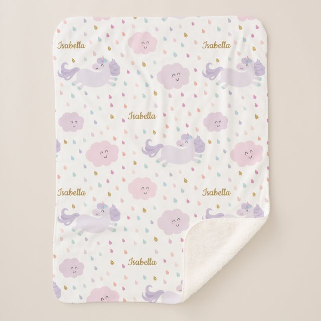 Niedliche Lila Unicorn Girl's Personalisiert Sherpadecke (Vorderseite)