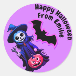 Niedliche lila Vogelscheuche Runder Aufkleber