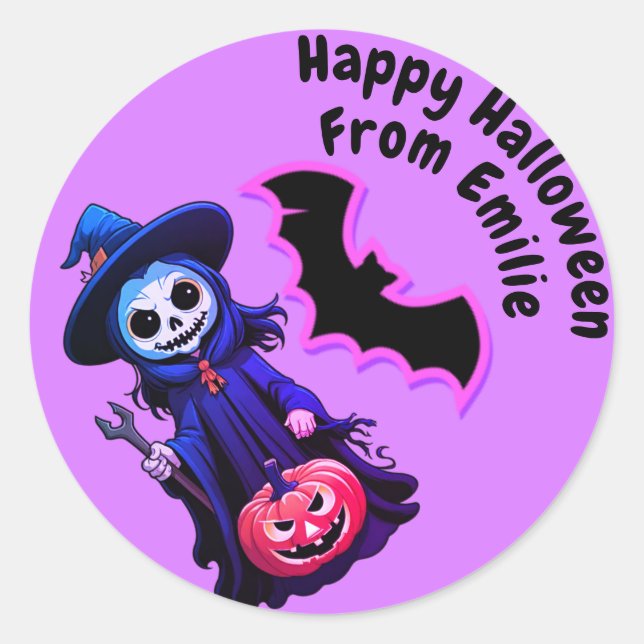 Niedliche lila Vogelscheuche Runder Aufkleber (Vorderseite)