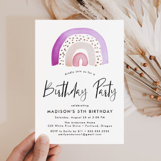 Niedliche Lila Watercolor Rainbow Geburtstagsparty Einladung