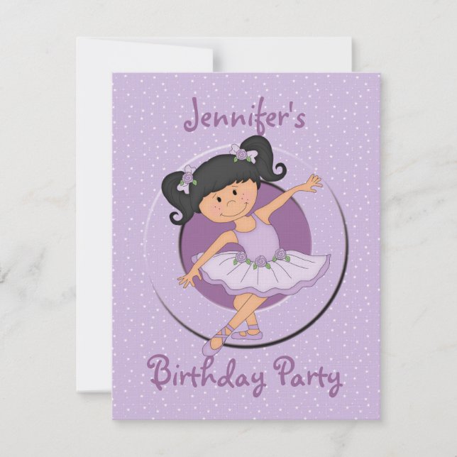 Niedliche Lilac Ballerina Geburtstagsparty Einladung (Vorderseite)