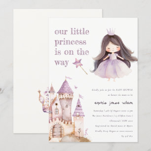 Niedliche Lilac Princess Castel Watercolor Babydus Einladung