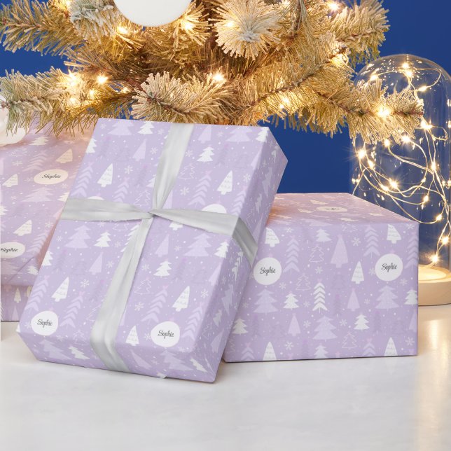Niedliche Lilac-Weihnachtsbäume Personalisiert Geschenkpapier (Feiertage)