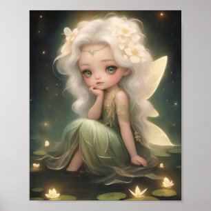 Niedliche Lilypad Fairy mit Blume, Whimsikkunst Poster