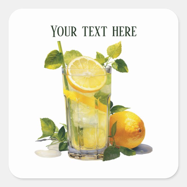 Niedliche Limonade mit Text Business Quadratischer Aufkleber (Vorderseite)