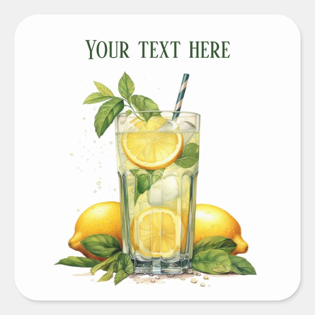Niedliche Limonade mit Text Business Quadratischer Aufkleber (Vorderseite)