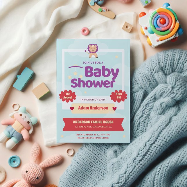 Niedliche Lion Baby Duwer Invitation - Gender Neut Einladung (Von Creator hochgeladen)