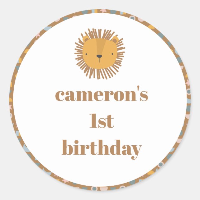 Niedliche Lion Baby Kids Animal Custom Birthday Pa Runder Aufkleber (Vorderseite)