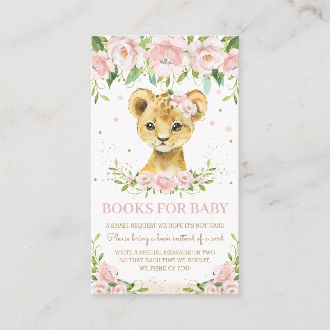 Niedliche Lion Cub Blush Pink Floral Books for Bab Begleitkarte (Vorderseite)