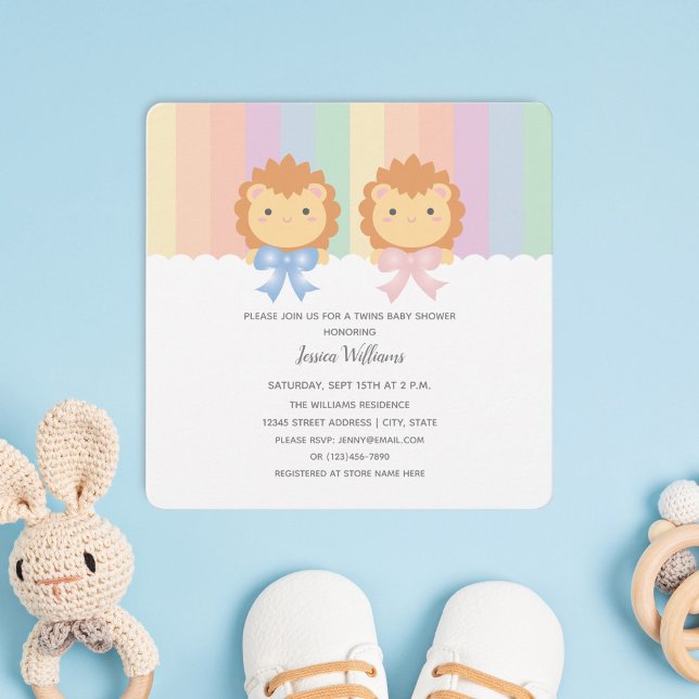 Niedliche Lion Cubs Twins Baby Boy and Girl Baby S Einladung (Von Creator hochgeladen)