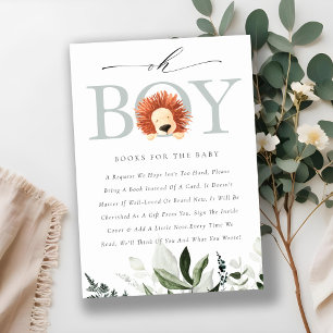 Niedliche Lion Foliage Oh Boy Books für Babydusche Begleitkarte