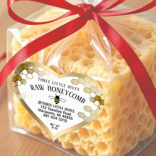 Niedliche Little Bee HONEYCOMB-Etikett Goldgrenze Herz-Aufkleber
