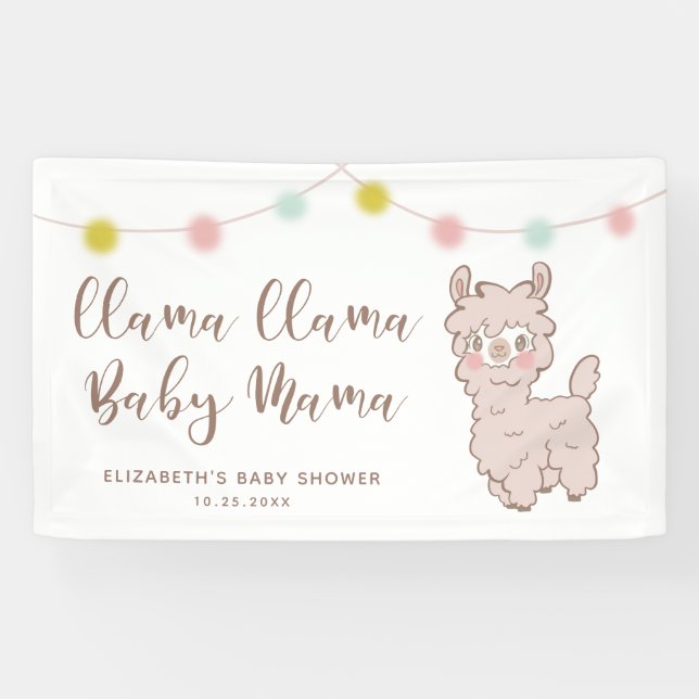 Niedliche Llama Baby Mama Dusche Banner (Horizontal)