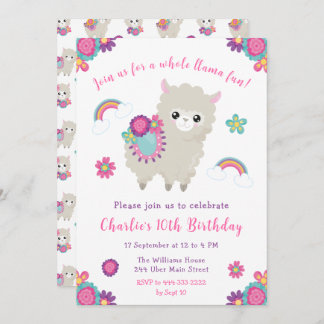 Niedliche Llama Floral Geburtstagseinladung Einladung