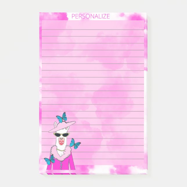 Niedliche Llama Pink Wolken Lined Pink Post Hinwei Post-it Klebezettel (Vorderseite)