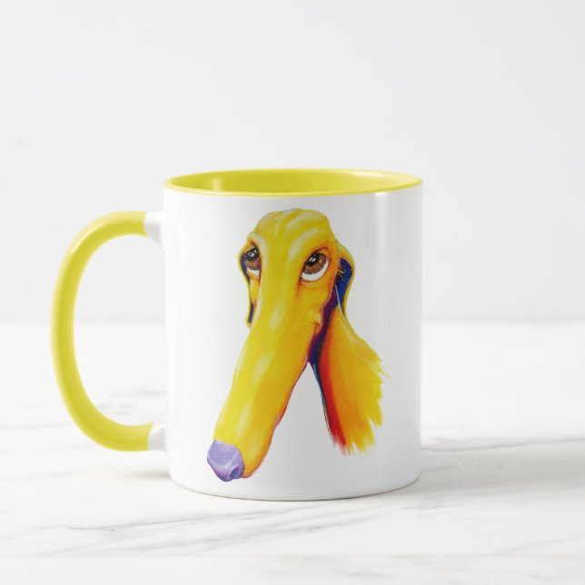 Niedliche Long Nose Greyhound Art Tasse (Links)