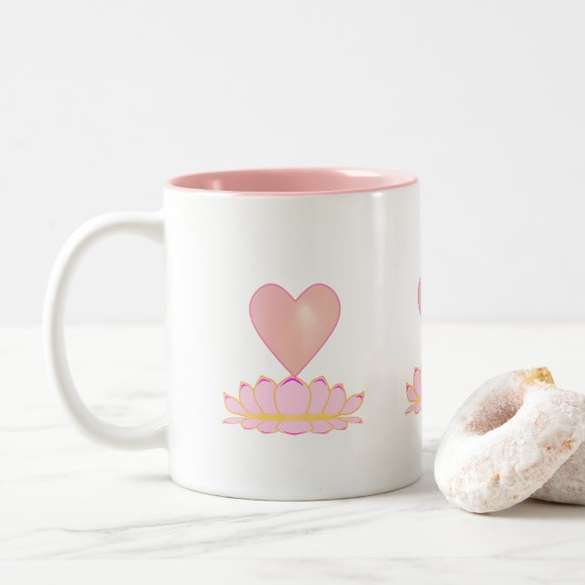 Niedliche Lotus Blume & Herz Zweifarbige Tasse (Mit Donut)