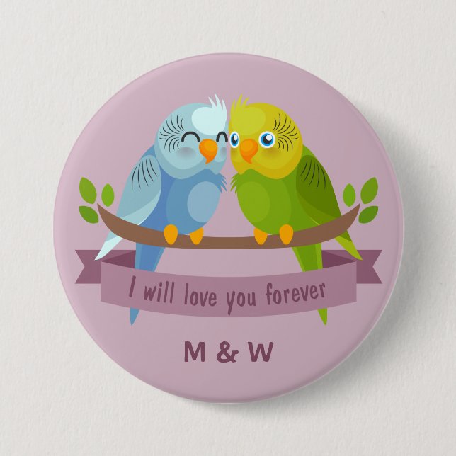 Niedliche Love Birds benutzerdefinierte Monogramm- Button (Vorderseite)