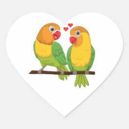 Niedliche Lovebird Gelbe Grüne Liebesvögel Hochzei Herz-Aufkleber