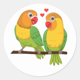 Niedliche Lovebird Gelbe Grüne Liebesvögel Hochzei Runder Aufkleber