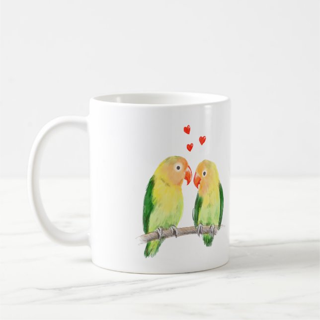 Niedliche Lovebirts mit Namen Kaffeetasse (Links)