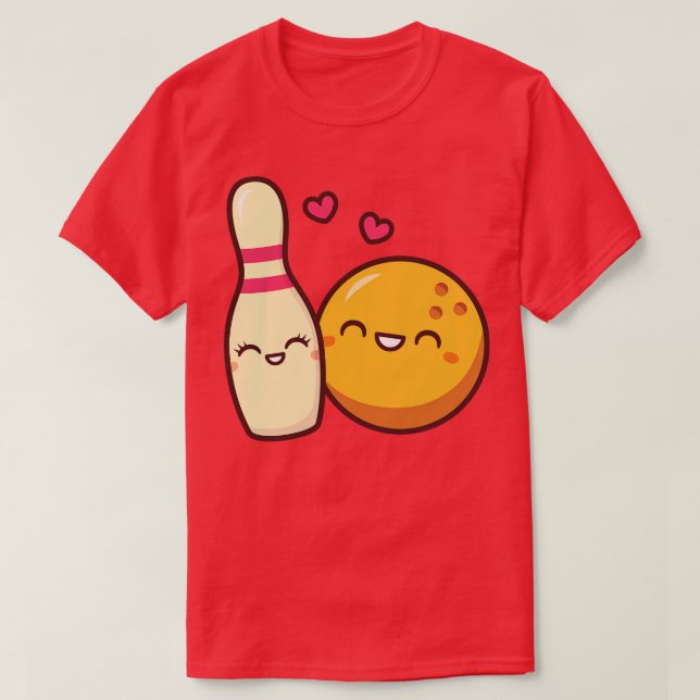 Niedliche Lovestruck Bowling Button und Ball T-Shirt (Design vorne)