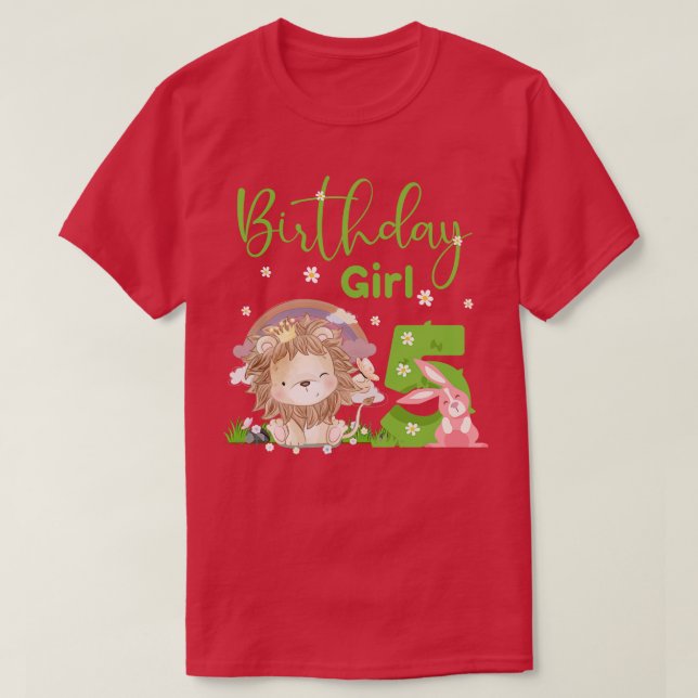 Niedliche Löwe 5th Birthday Girl T-Shirt (Design vorne)