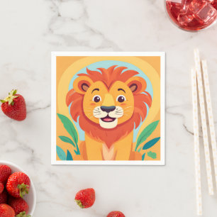 Niedliche Löwe Face Safari Wilder Dschungel Geburt Serviette