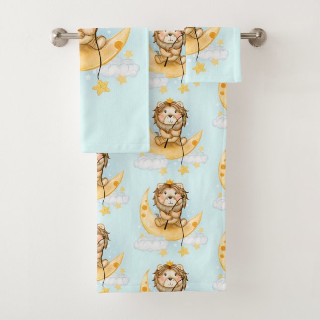 Niedliche Löwenfischerei auf dem Mond Badhandtuch Set (Insitu)