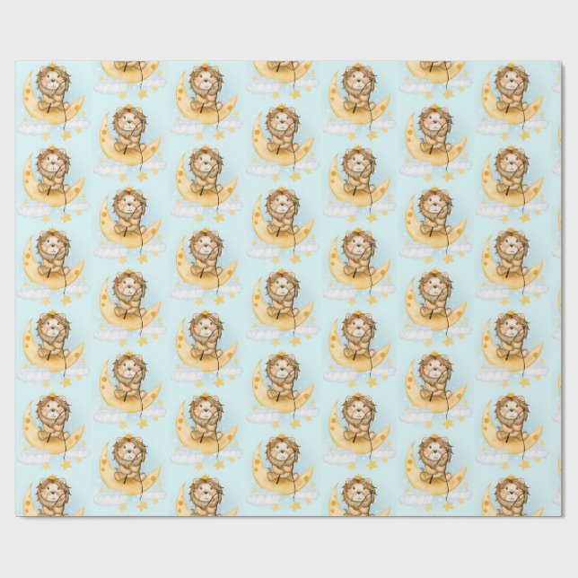 Niedliche Löwenfischerei auf dem Mond Geschenkpapier (Flach)